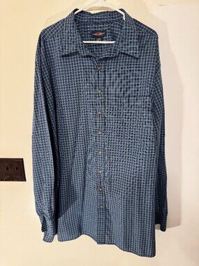 Canyon Ridge men's long sleeve dress shirt 3XLT blue and white plaid no iron.